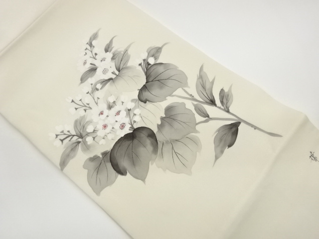 JAPANESE NAGOYA OBI / SHIOZE / HAND PAINTED / FLOWER / ARTIST WORK